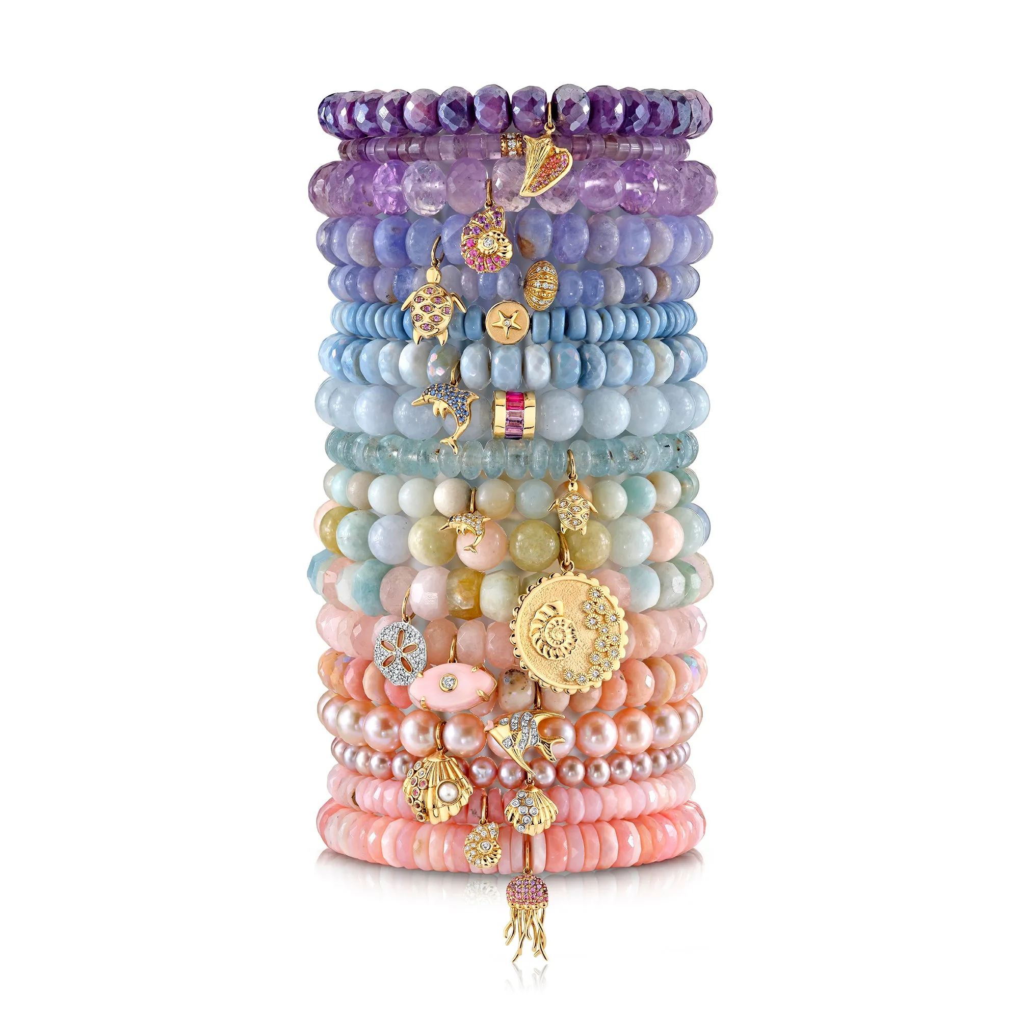 Gold & Sapphire Jellyfish on Pink Opal