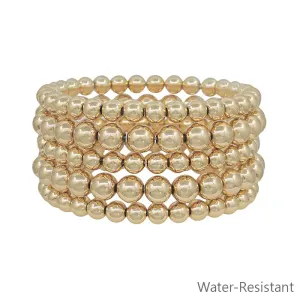 Gold Beaded Set of 5 Stretch Bracelets