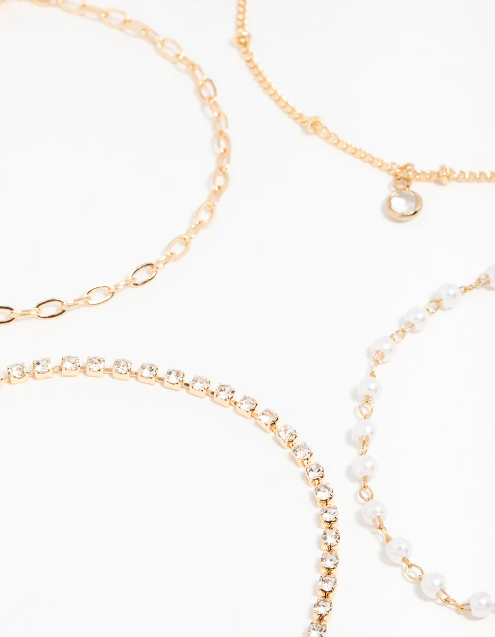 Gold Diamante Drop Bracelets 4-Pack