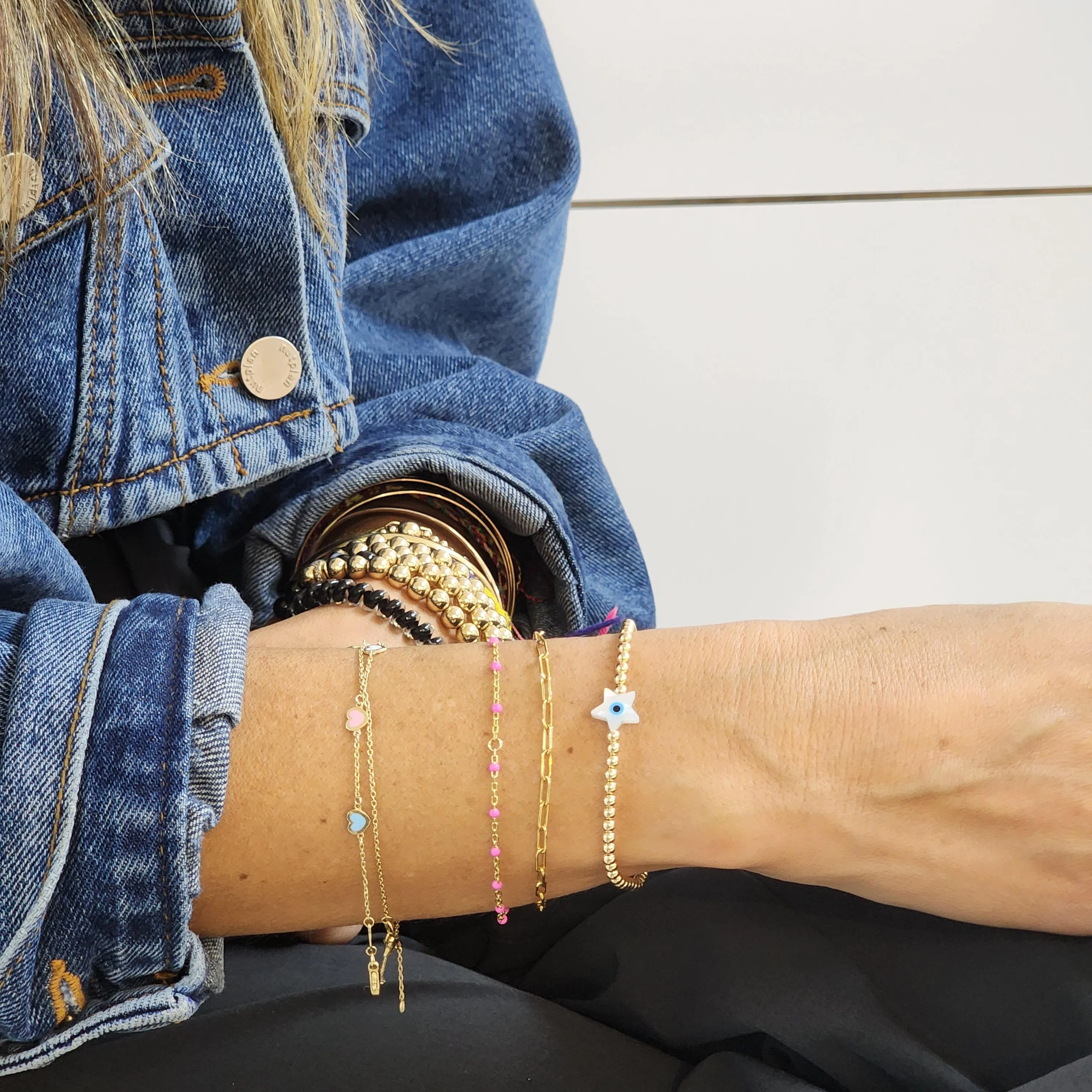 Gold Filled Evil Eye Opal Protection Bracelet  Good Luck Stacking Bracelet Stretchy Jewelry