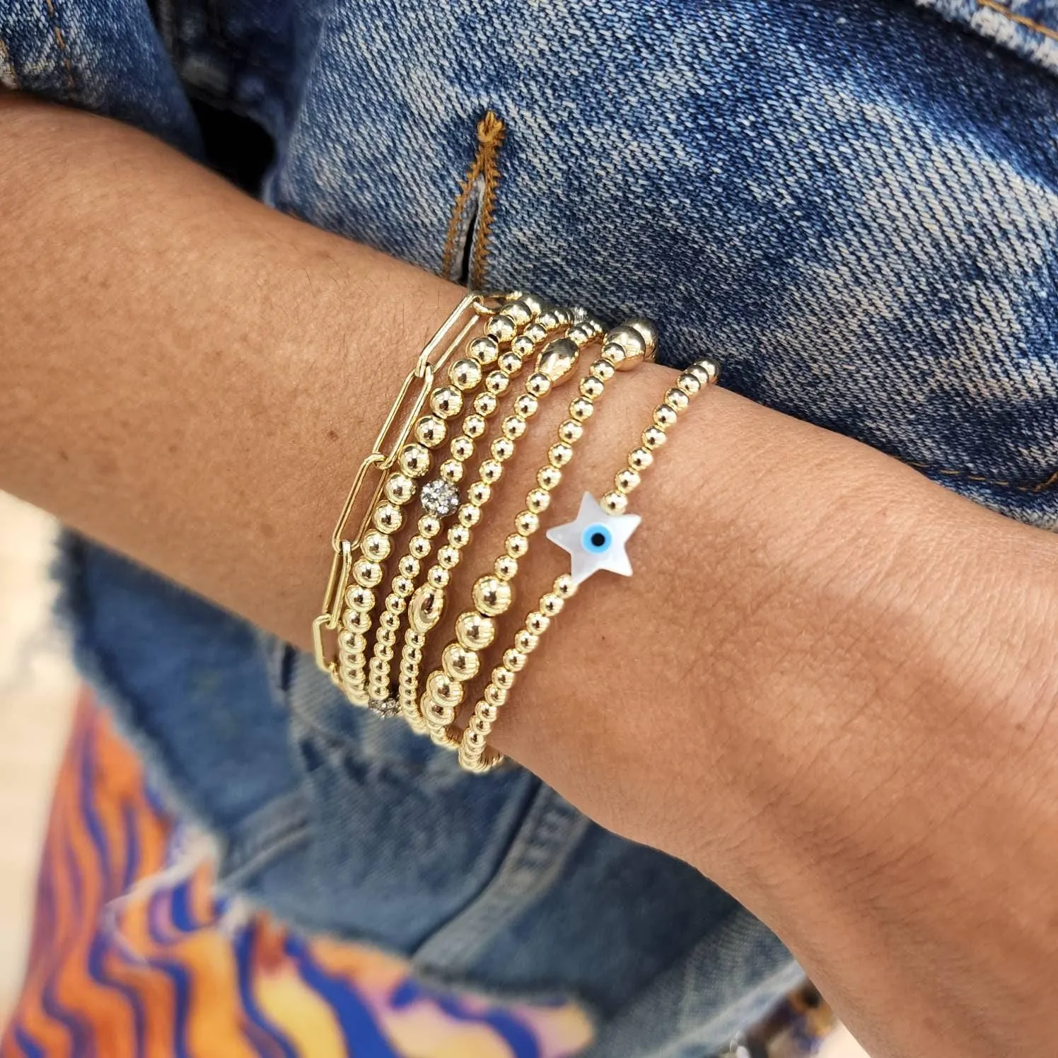 Gold Filled Evil Eye Opal Protection Bracelet  Good Luck Stacking Bracelet Stretchy Jewelry