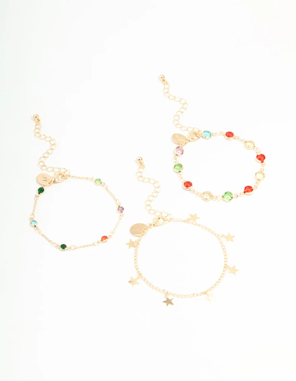 Gold Multicoloured Gem & Star Bracelets 3-Pack