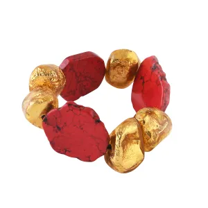 GOLD NUGGET AND CORAL STRETCH BRACELET. SET OF 2.