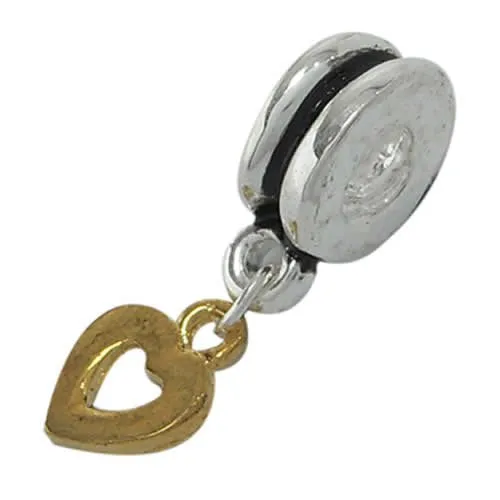 Gold Plated Base Heart Dangling Charm European Bead Compatible for Most European Snake Chain Bracelet