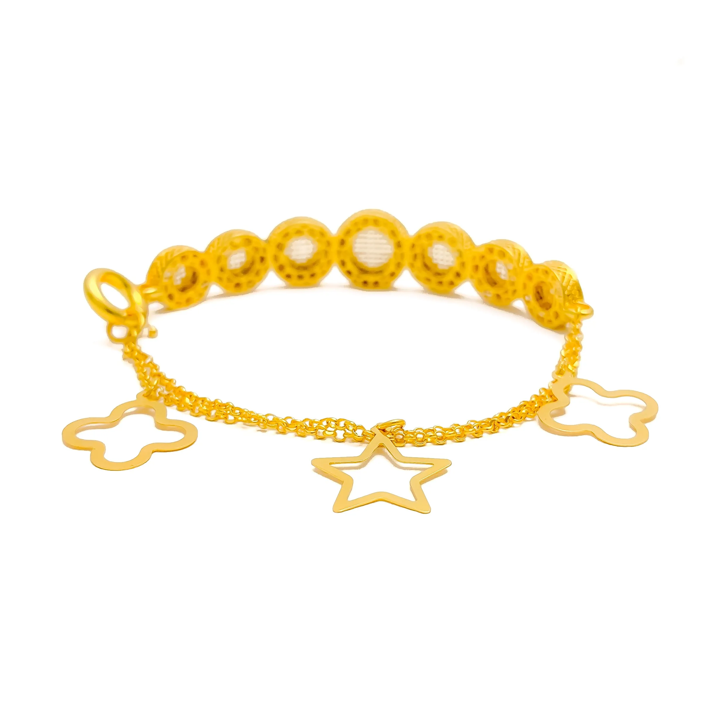Graduating Buttoned 21K Gold Flexi Bangle Bracelet