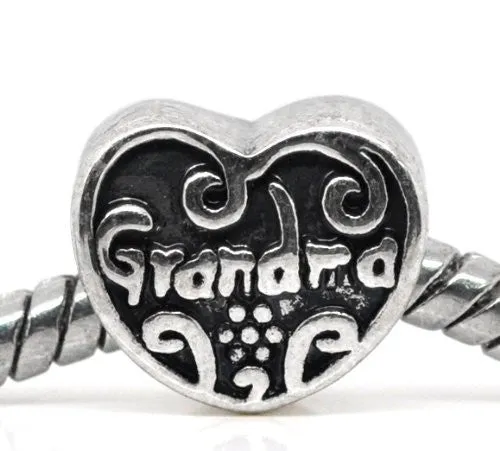 Grandma Heart Bead Spacer for Snake Chain Charm Bracelet