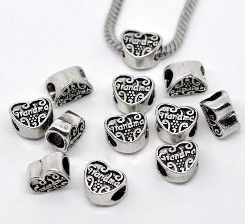 Grandma Heart Bead Spacer for Snake Chain Charm Bracelet