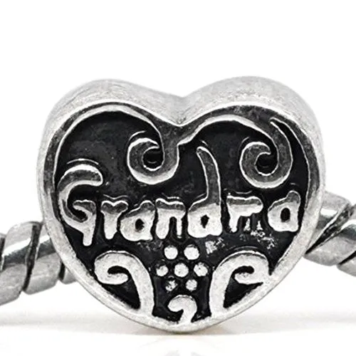 Grandma Heart Bead Spacer for Snake Chain Charm Bracelet
