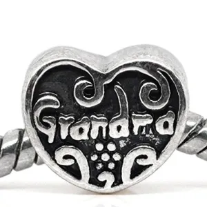 Grandma Heart Bead Spacer for Snake Chain Charm Bracelet