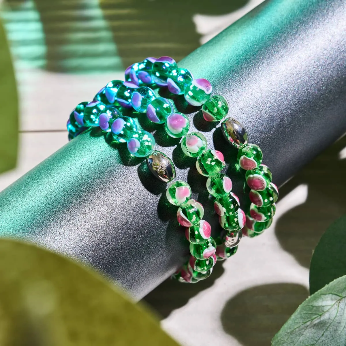 Green x Pink | .925 Sterling Silver | Firefly Glass Love Bracelet