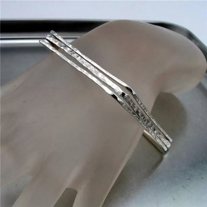 Hadar Designers Three Square Bangle Bracelets 925 Sterling Silver Handmade (v3