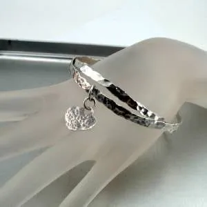 Hadar Designers Two Bangle Bracelets Heart 925 Sterling Silver Handmade (v)