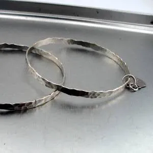 Hadar Designers Two Bangle Bracelets Heart 925 Sterling Silver Handmade (v)