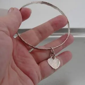 Hadar Designers Two Bangle Bracelets Heart 925 Sterling Silver Handmade (v)