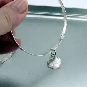 Hadar Designers Two Bangle Bracelets Heart 925 Sterling Silver Handmade (v)