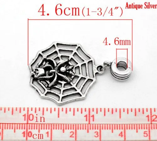 Halloween Spider on Web European Bead Compatible for Most European Snake Chain Bracelet