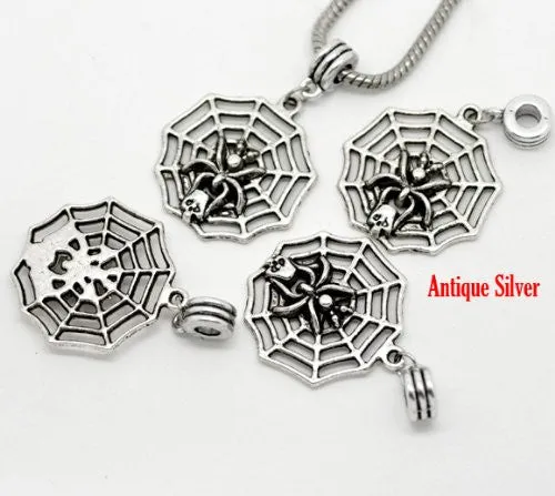 Halloween Spider on Web European Bead Compatible for Most European Snake Chain Bracelet
