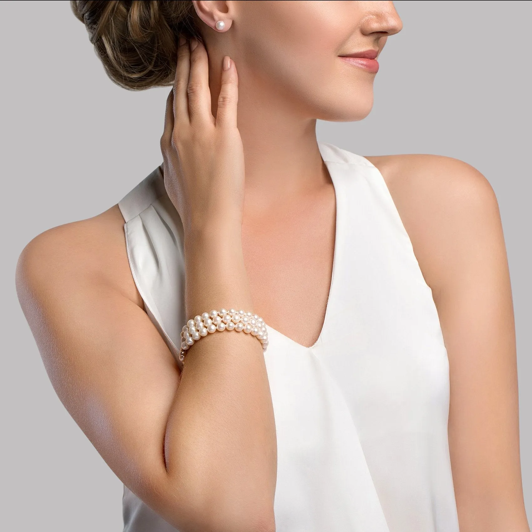 Hanadama Akoya Triple Pearl Bracelet with Diamonds