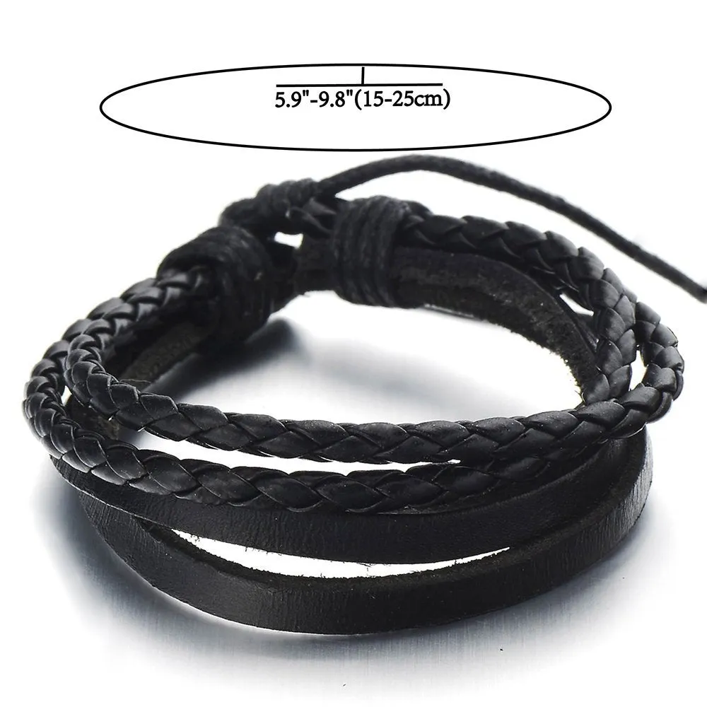 Hand-Made Multi-Strand Braided Leather Bracelet for Men Women Leather Wristband Wrap Bracelet