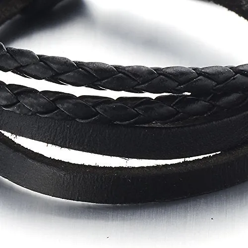 Hand-Made Multi-Strand Braided Leather Bracelet for Men Women Leather Wristband Wrap Bracelet