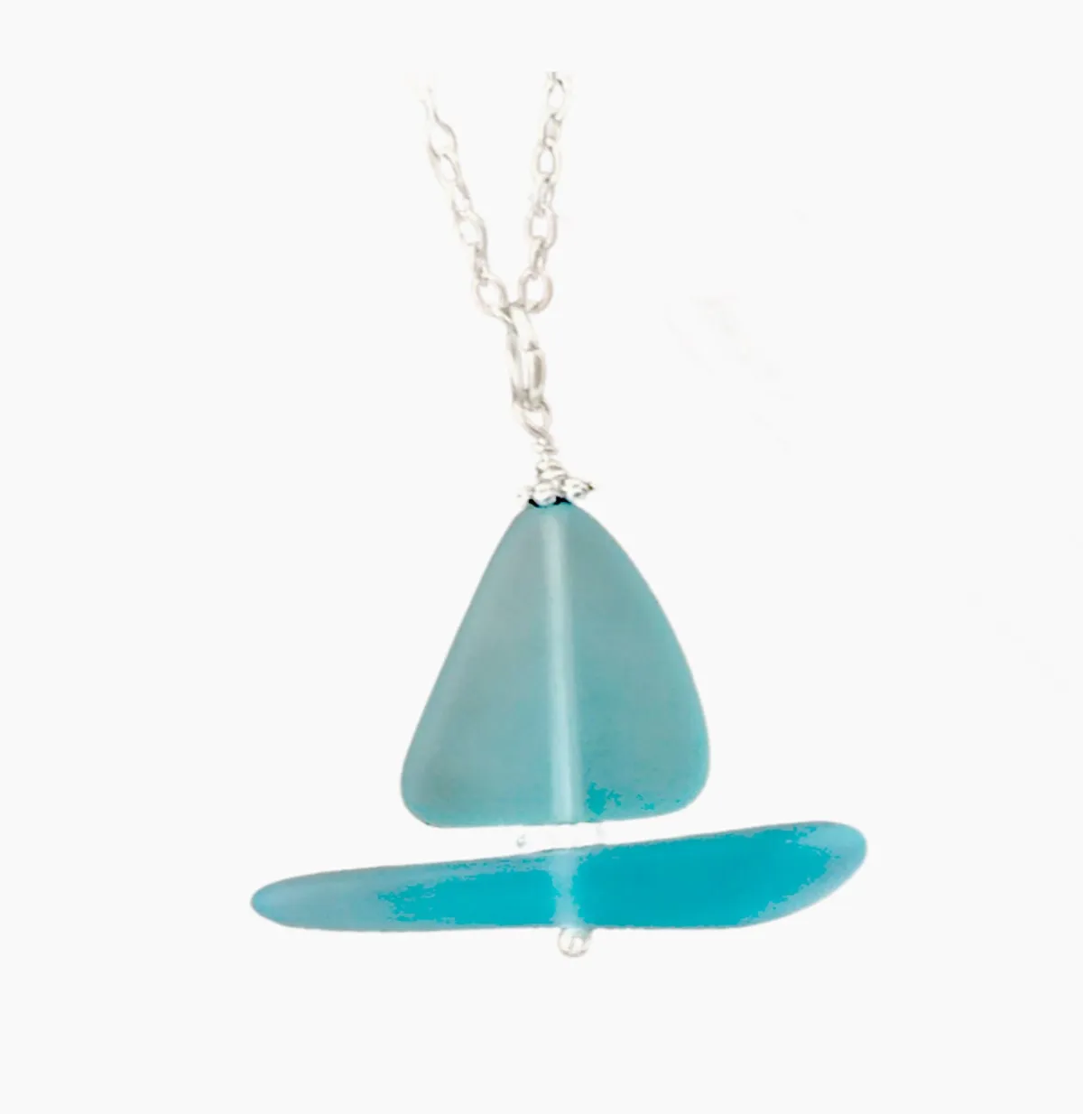 Handmade in Hawaii, Blue sailboat sea glass necklace ,Beach glass necklace,  gift box, Gifts for her.