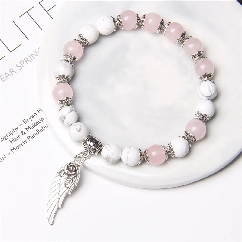 Handmade Rose Angel Wing Bracelet Natural Pink