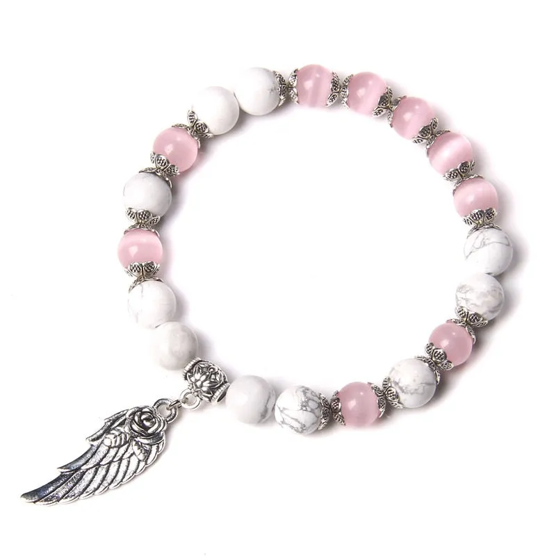 Handmade Rose Angel Wing Bracelet Natural Pink