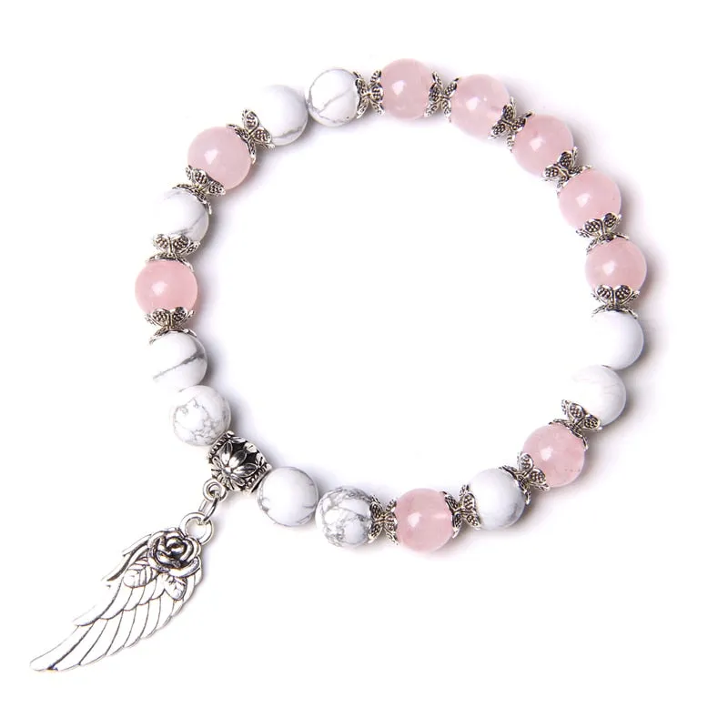 Handmade Rose Angel Wing Bracelet Natural Pink