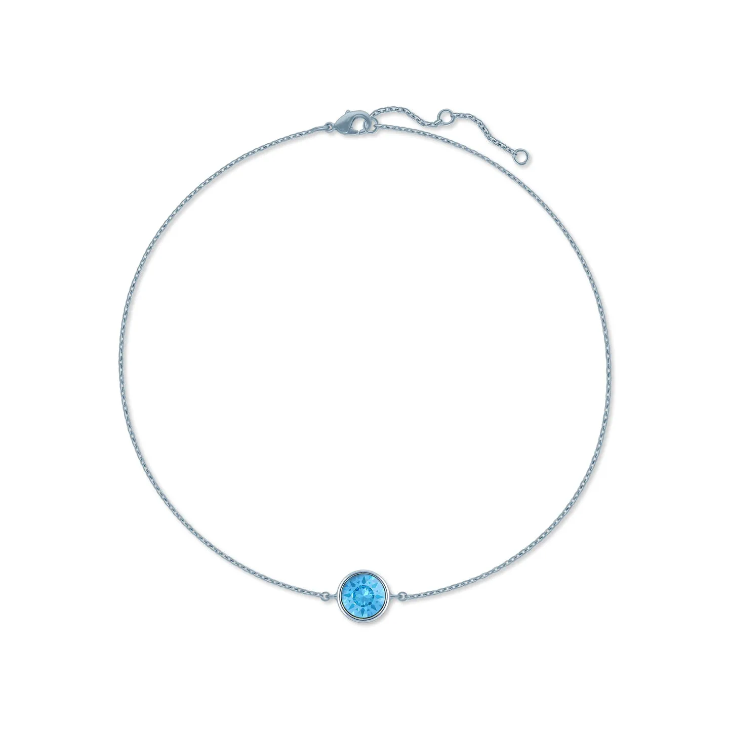 Harley Chain Bracelet with Blue Aquamarine Round Crystals from Swarovski Silver Toned Rhodium Plated
