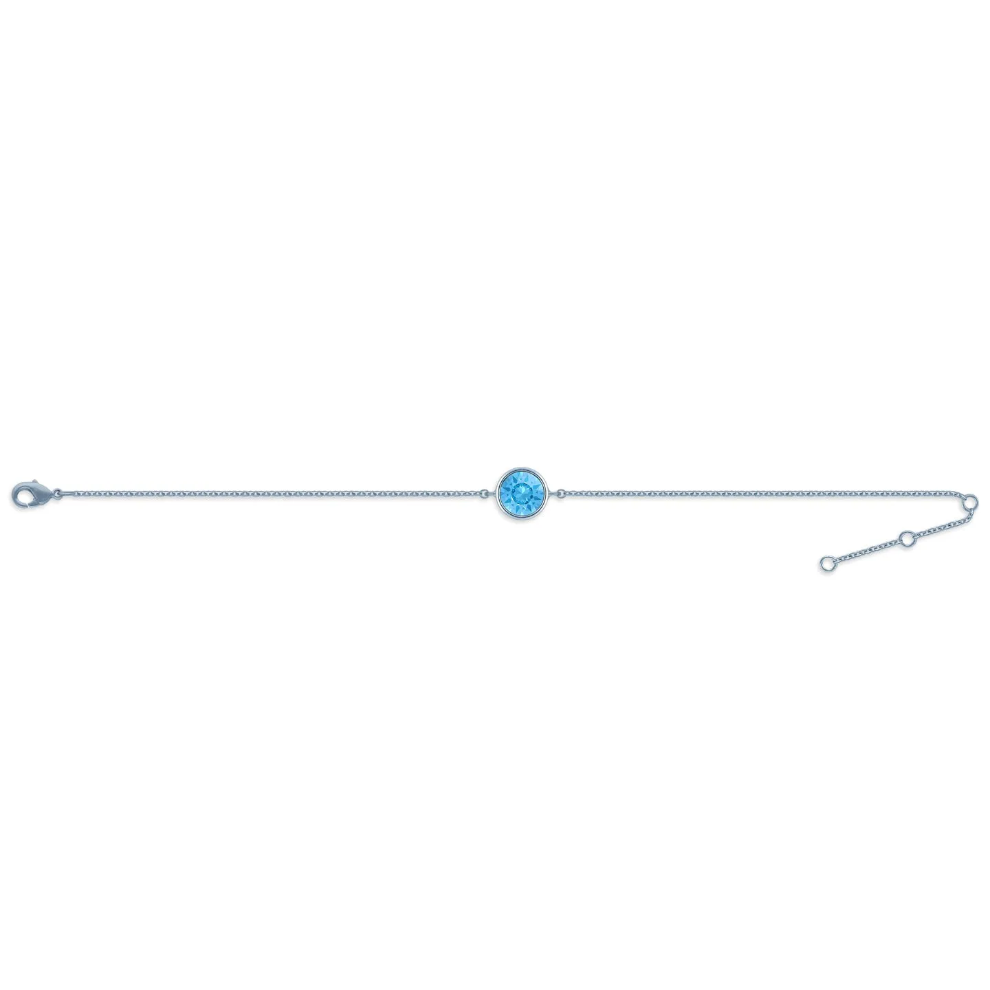 Harley Chain Bracelet with Blue Aquamarine Round Crystals from Swarovski Silver Toned Rhodium Plated