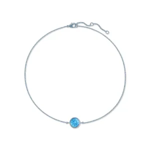 Harley Chain Bracelet with Blue Aquamarine Round Crystals from Swarovski Silver Toned Rhodium Plated
