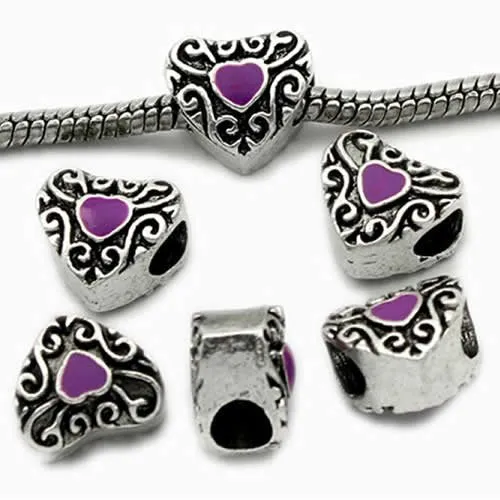 Heart Charm with Purple Enamel For Snake Chain Charm Bracelet