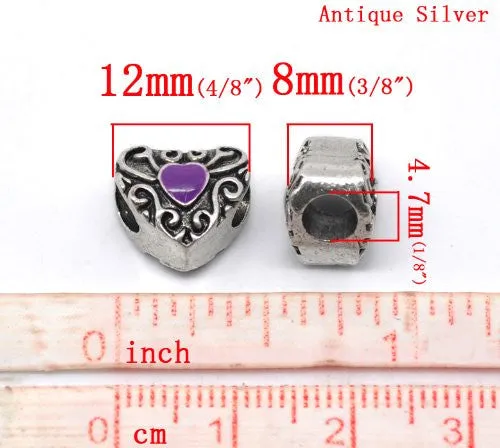 Heart Charm with Purple Enamel For Snake Chain Charm Bracelet