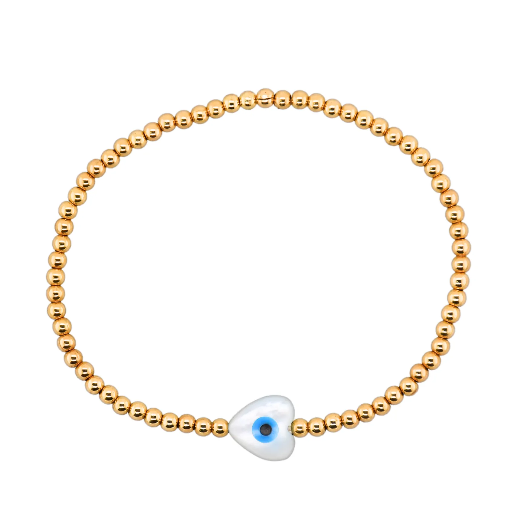 HEART EVIL EYE MOP | Opal Charm and 14K Gold Filled Beads Bracelet