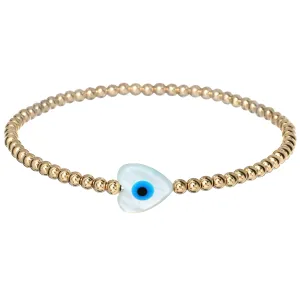 HEART EVIL EYE MOP | Opal Charm and 14K Gold Filled Beads Bracelet