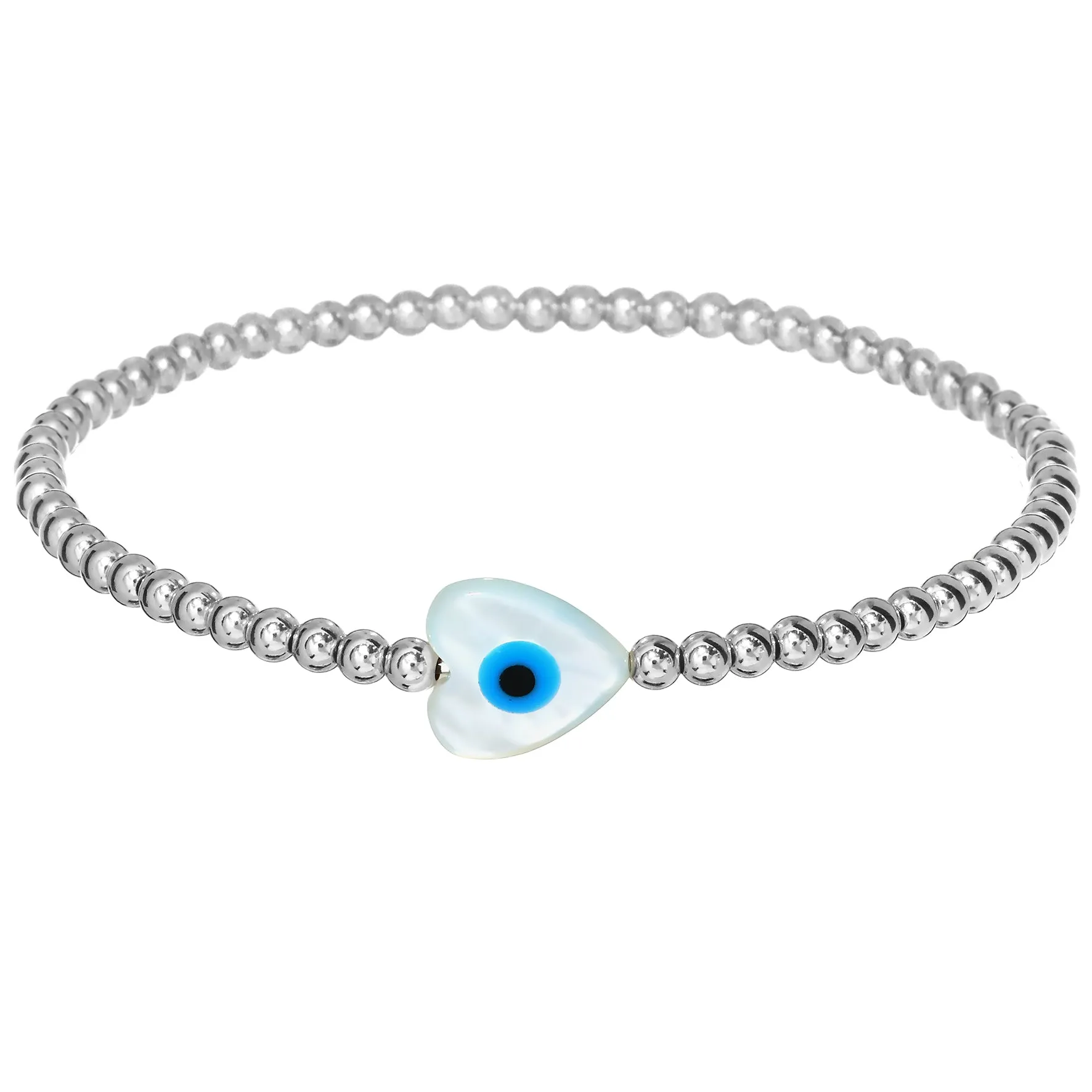HEART EVIL EYE MOP | Opal Charm and 14K Gold Filled Beads Bracelet