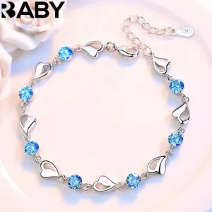 Heart-Shaped Cubic Zirconia 925 Silver Women's Bracelet