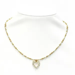 HEATHER   FWP HEART" SM Gold Filled & Pearls Ball Beaded Choker