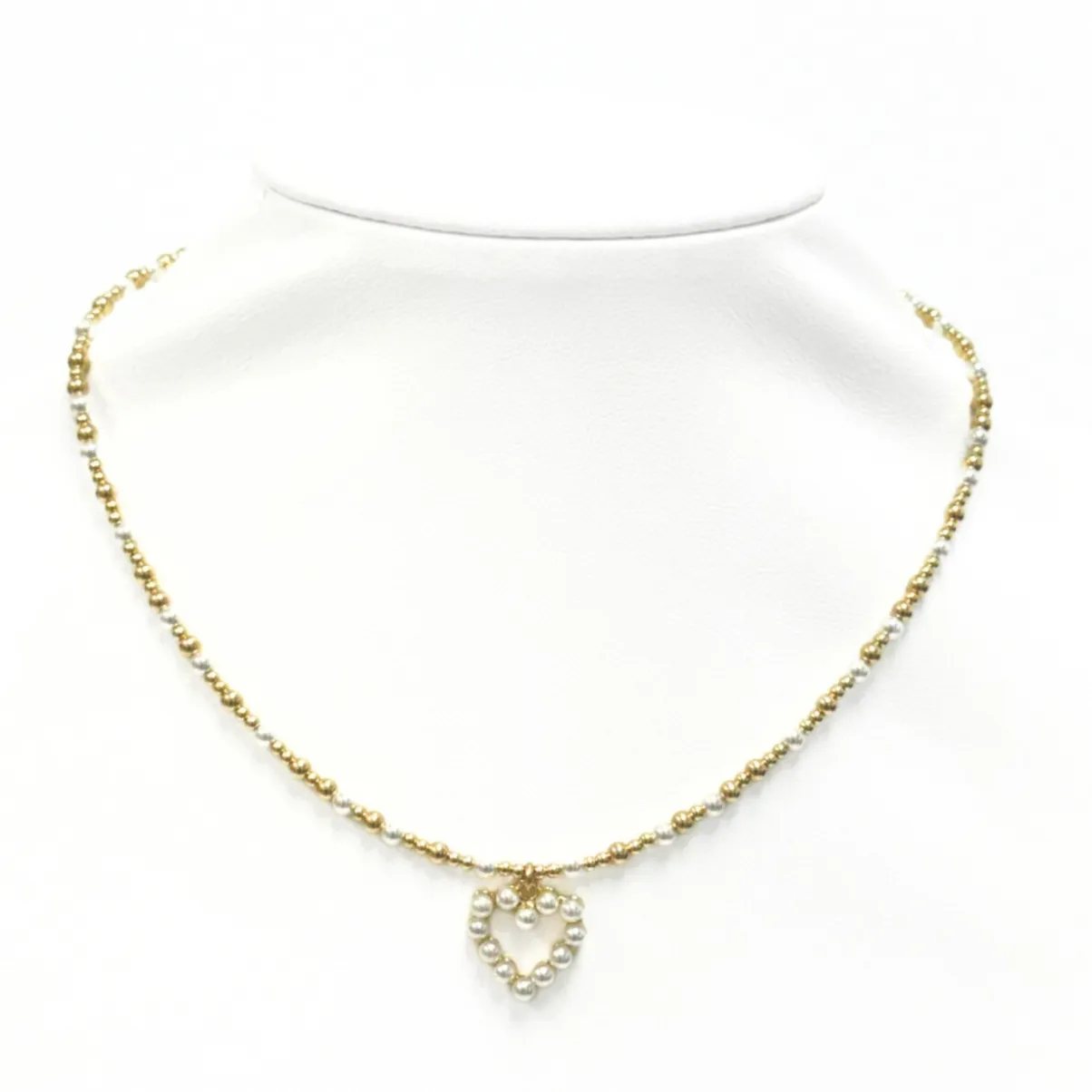 HEATHER   FWP HEART" SM Gold Filled & Pearls Ball Beaded Choker