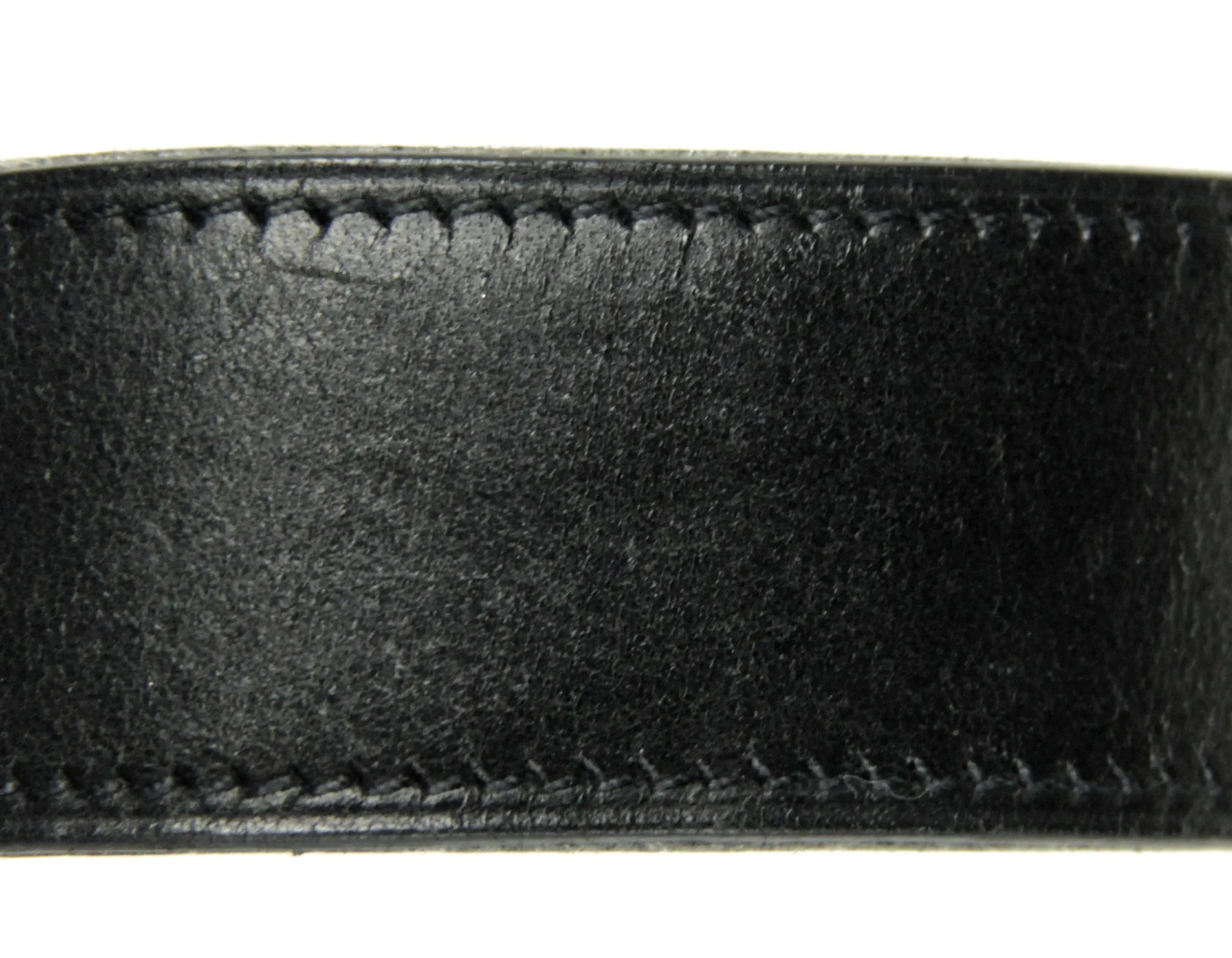Hermes Black Leather & Sterling Wide Buckle Bracelet sz XS