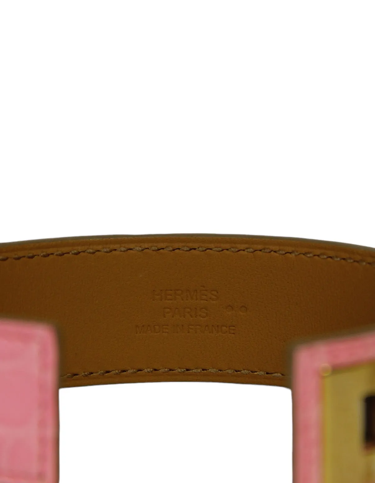 Hermes Light Pink/Rose Gold Crocodile Collier de Chien 24 Bracelet sz T3