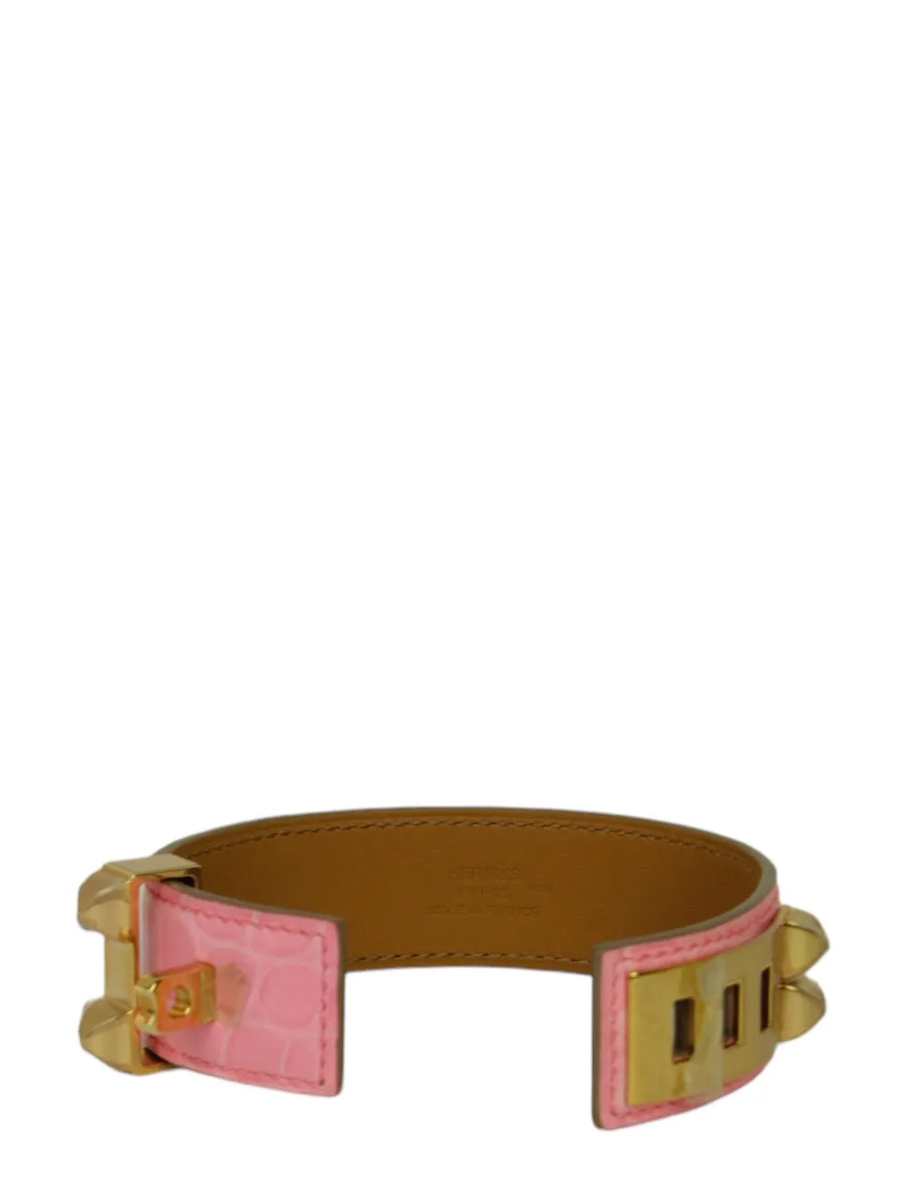 Hermes Light Pink/Rose Gold Crocodile Collier de Chien 24 Bracelet sz T3