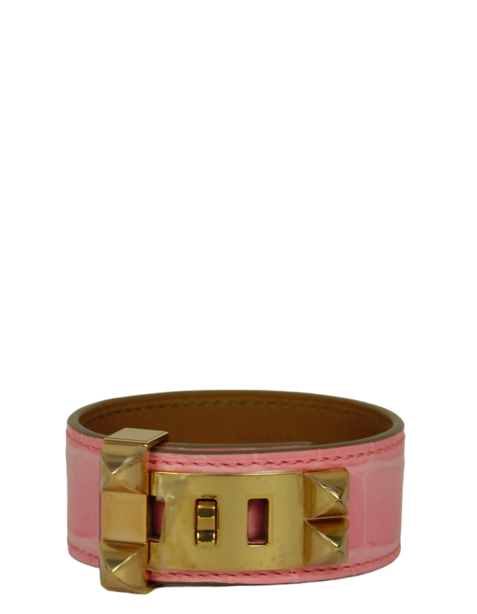 Hermes Light Pink/Rose Gold Crocodile Collier de Chien 24 Bracelet sz T3