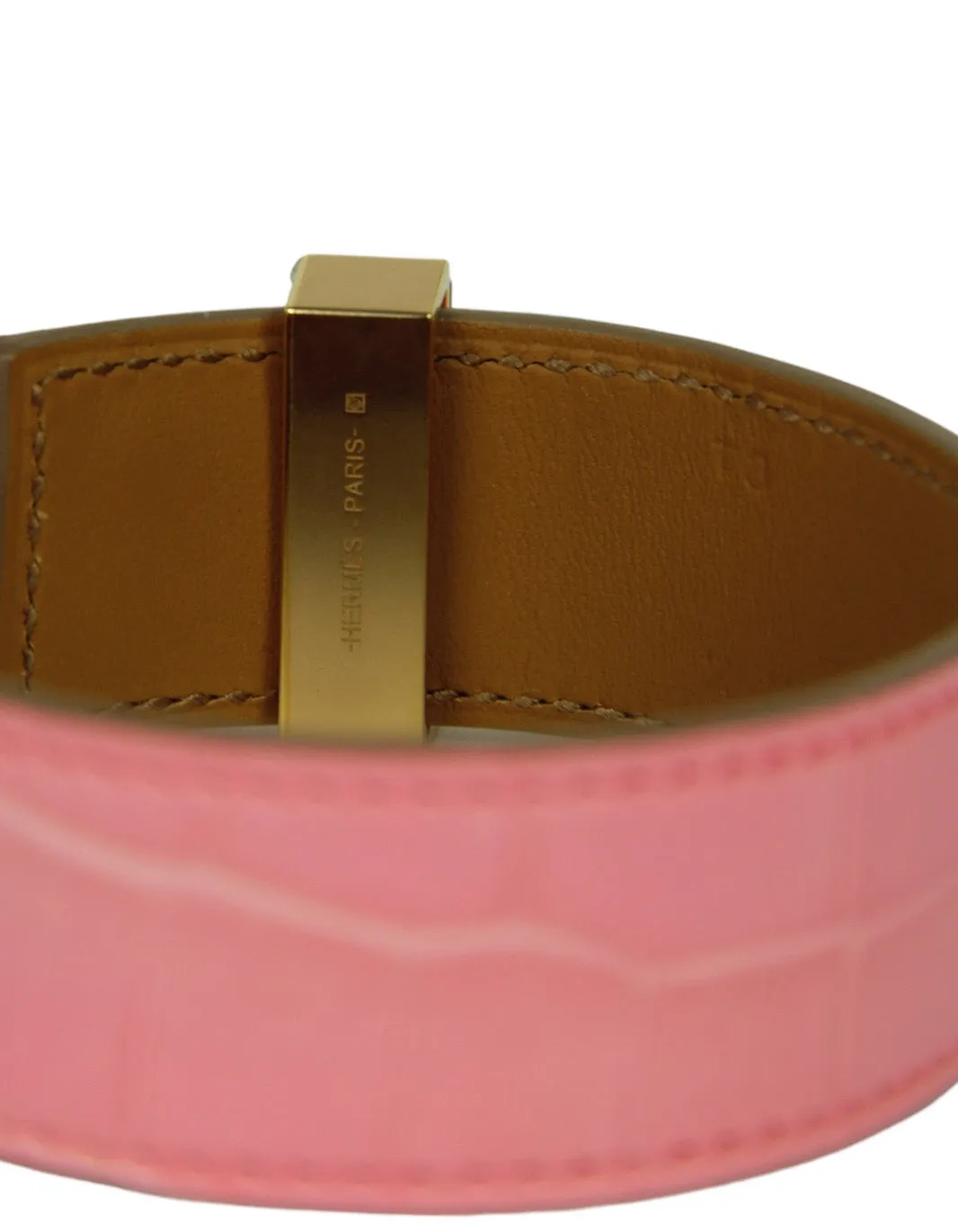 Hermes Light Pink/Rose Gold Crocodile Collier de Chien 24 Bracelet sz T3