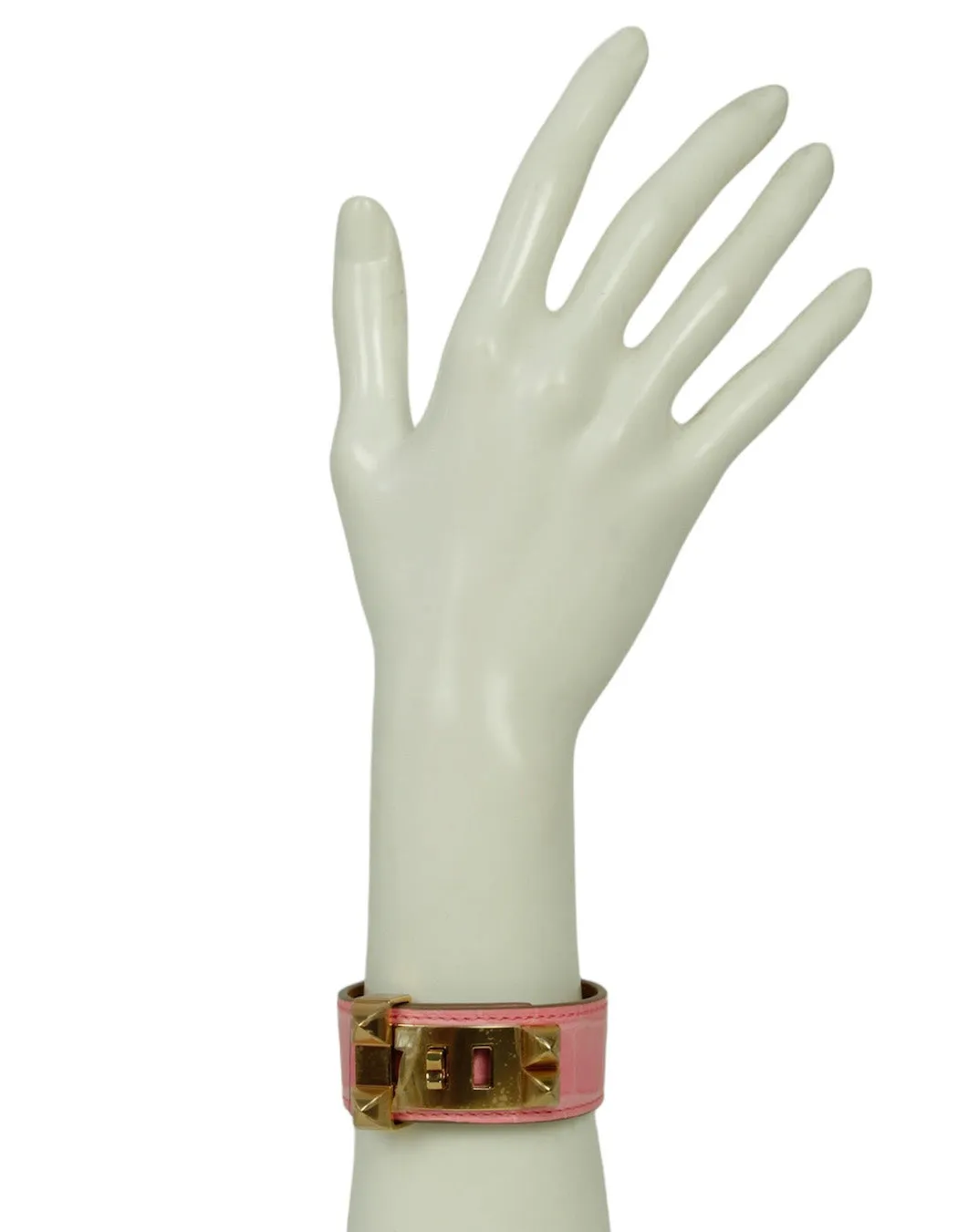 Hermes Light Pink/Rose Gold Crocodile Collier de Chien 24 Bracelet sz T3