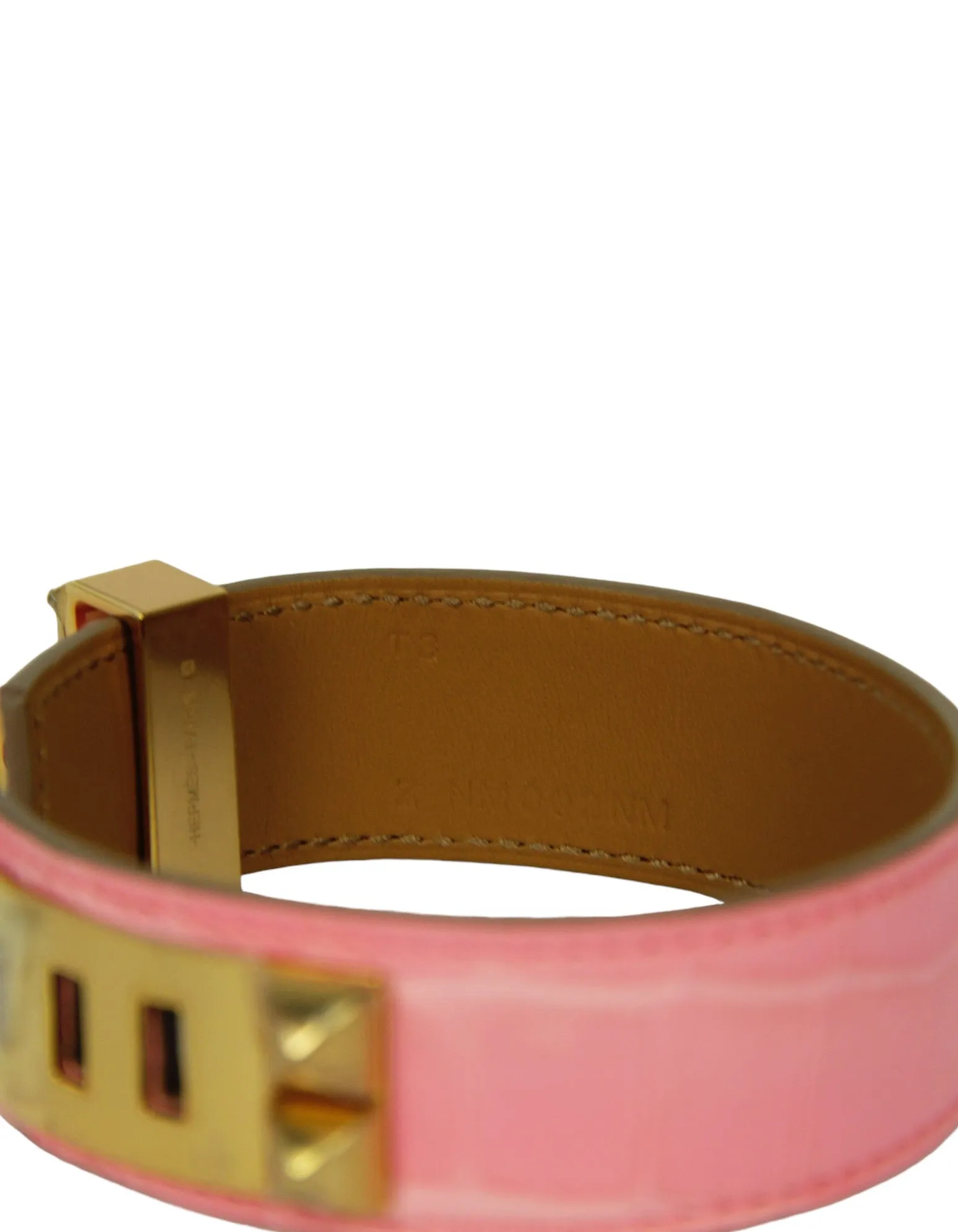 Hermes Light Pink/Rose Gold Crocodile Collier de Chien 24 Bracelet sz T3
