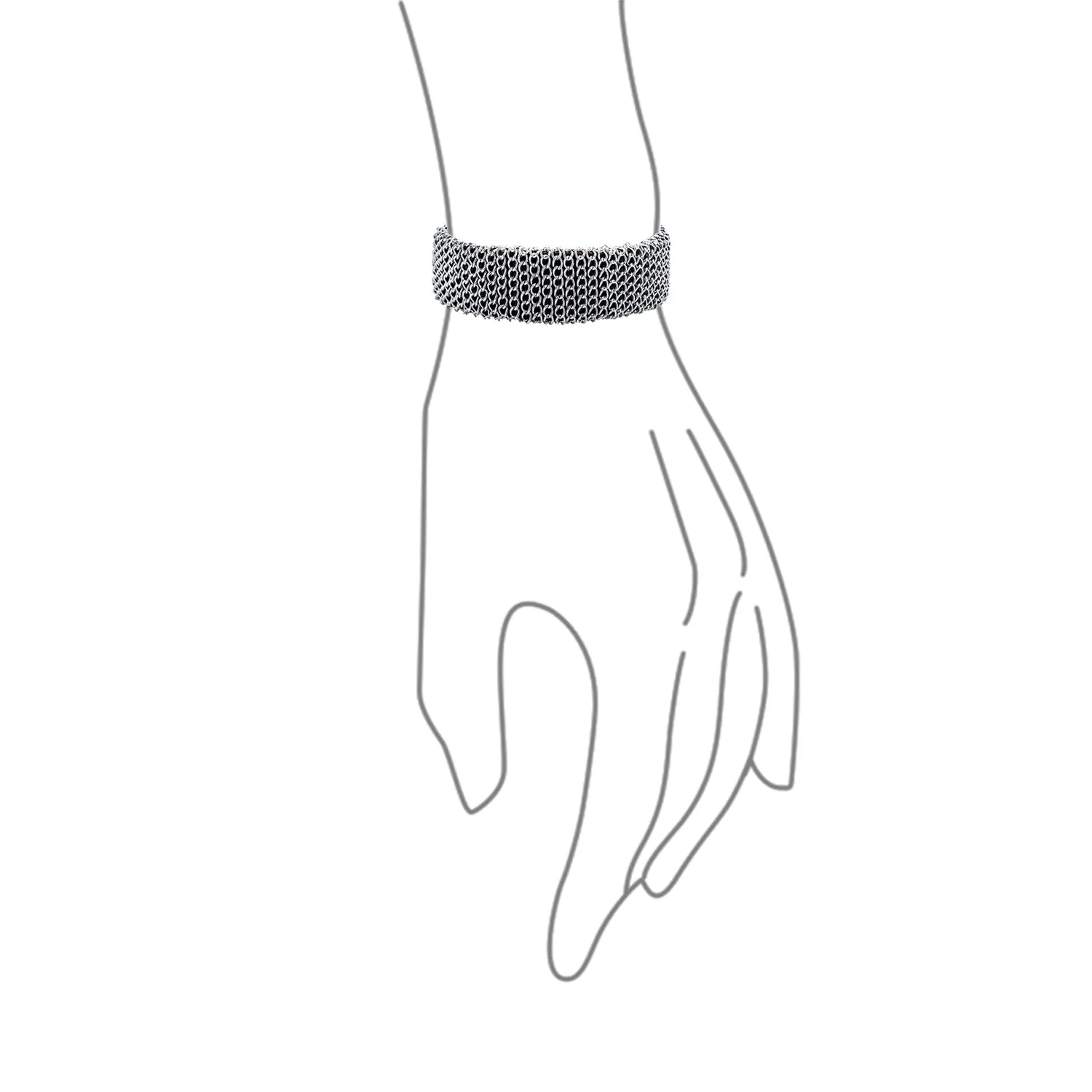 Hip Hop Wrap Bracelet Punk Rocker Metal Mesh Chain with Brown Leather Buckle