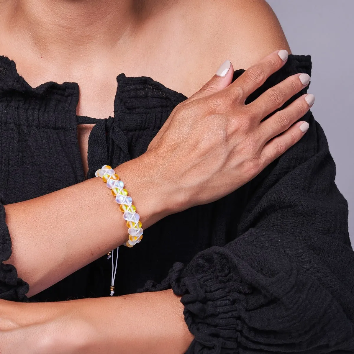 Honeysuckle and White | Gold | Double Mermaid Glass Bracelet