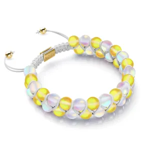 Honeysuckle and White | Gold | Double Mermaid Glass Bracelet