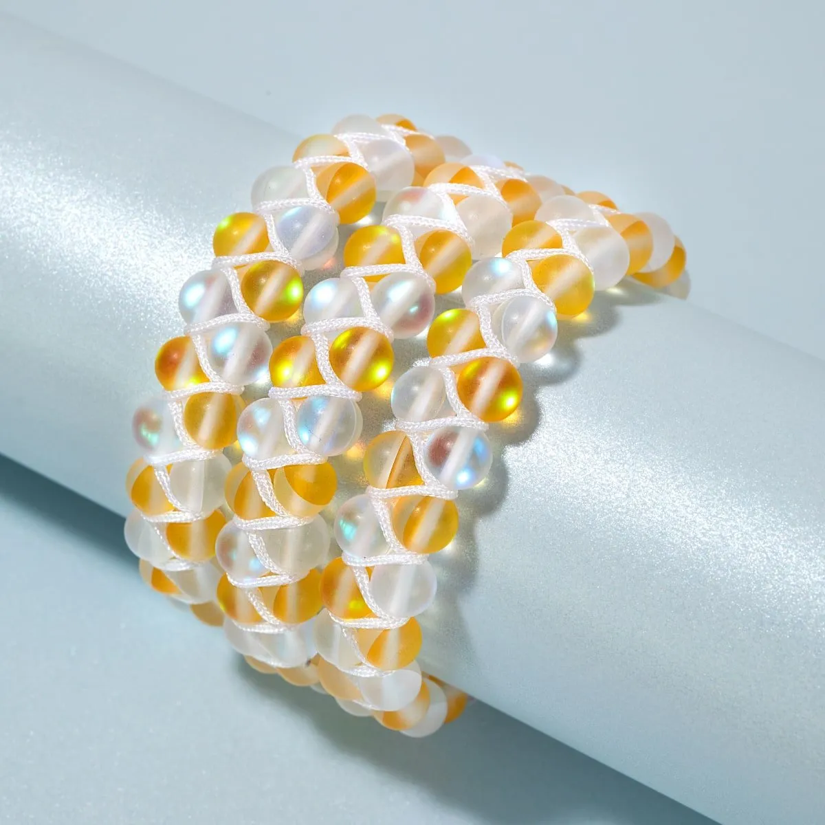 Honeysuckle and White | Gold | Double Mermaid Glass Bracelet